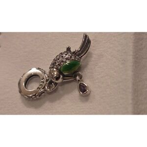 Yuminn 925‎ Sterling Silver Parrot Bird Dangle Charm Green Enamel Purple Stone